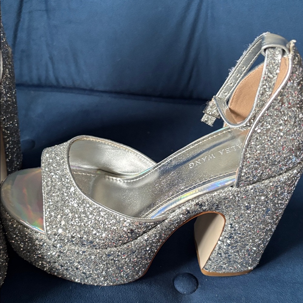 Glittering Silver Platform Heels - image 2
